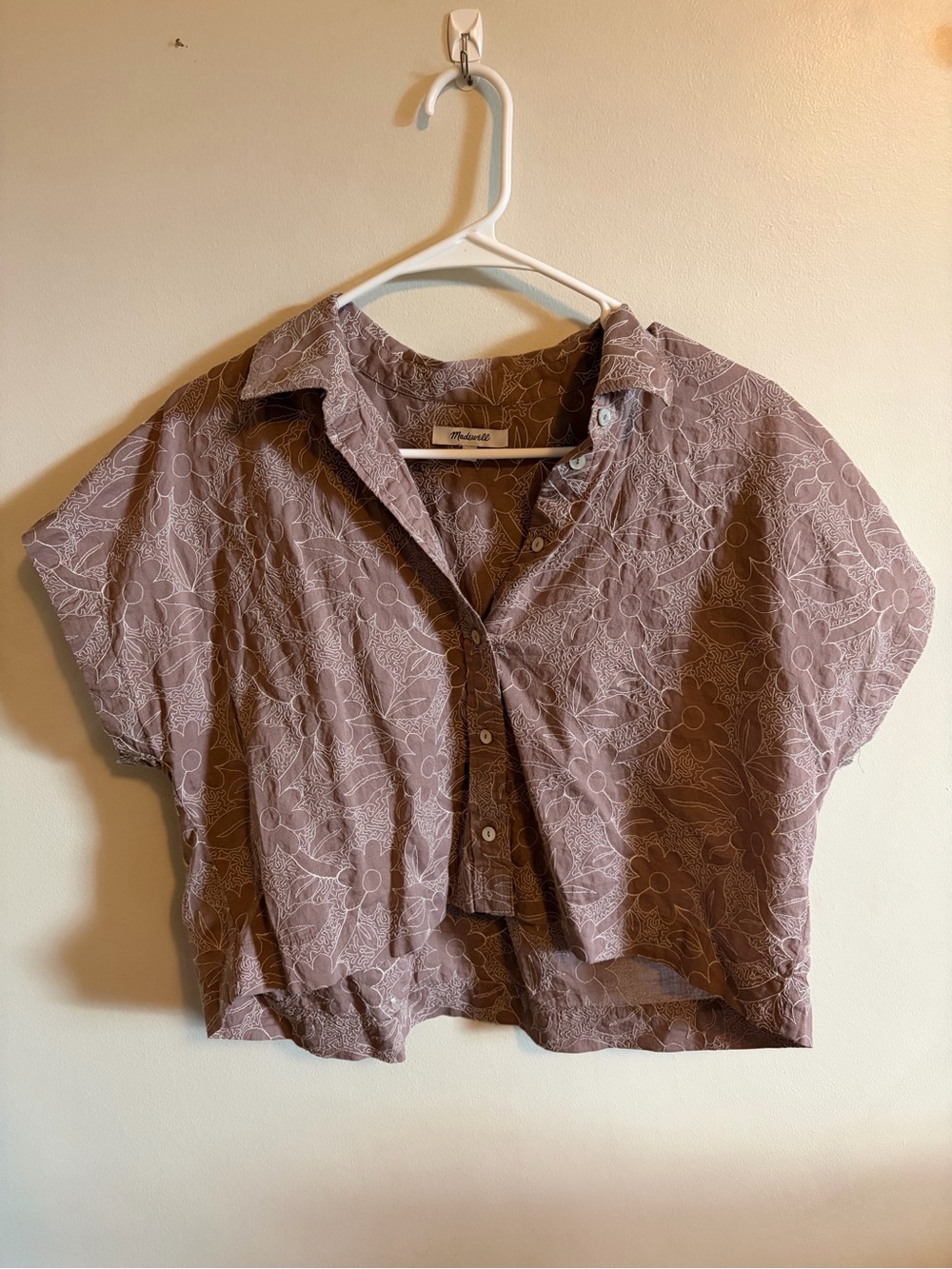 Madewell Dusty Mauve Floral Short Sleeve Button-Front Shirt